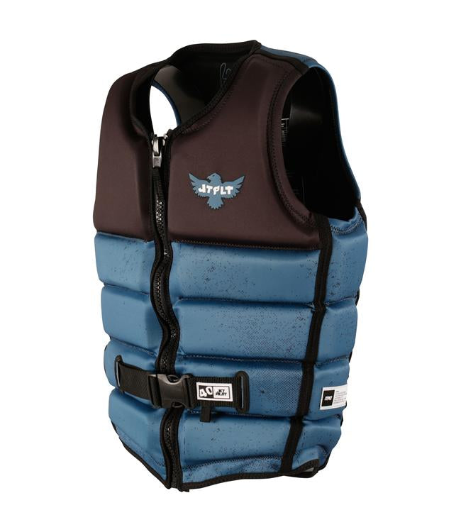 Jetpilot Raph X1 Deep Teal Mens Life Vest back view with stretch neoprene panels for wakeboarding