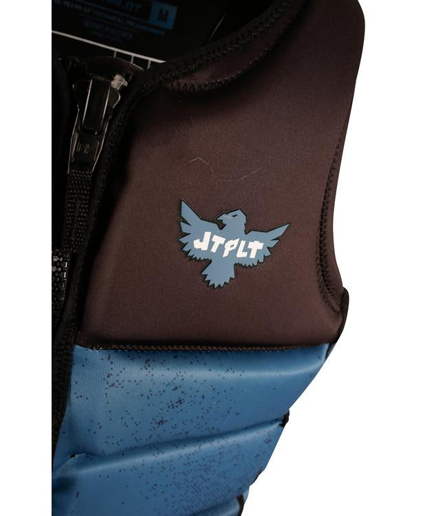 Jetpilot Raph X1 Deep Teal Mens Life Vest detail of side zip and chest construction