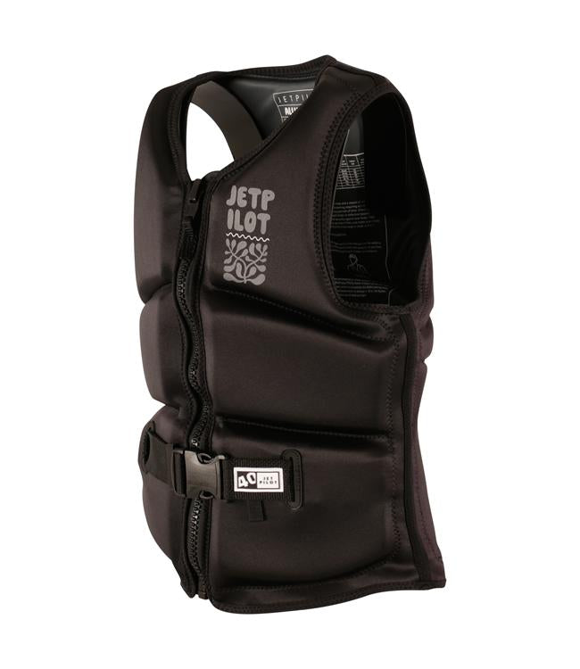 Jetpilot Allure Black Womens Life Vest back view with sculpted neoprene panels for women