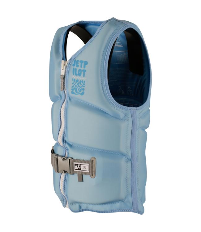 Jetpilot Allure Blue Womens Life Vest back view with sculpted neoprene panels for women