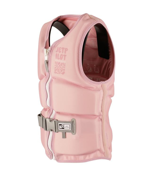 Jetpilot Allure Pink Womens Life Vest back view with sculpted neoprene panels for women