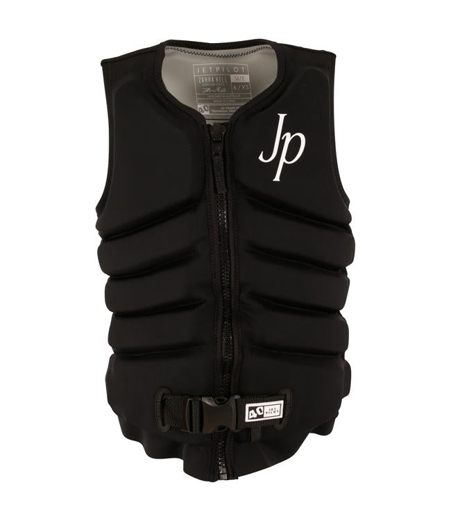 Jetpilot Zahra X1 Black Womens Life Vest front view L50S PFD 3 certified stretch neoprene wakeboard