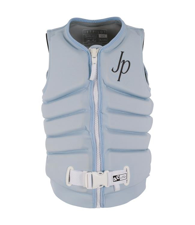 Jetpilot Zahra X1 Ice Blue Womens Life Vest front view L50S PFD 3 certified stretch neoprene wakeboard