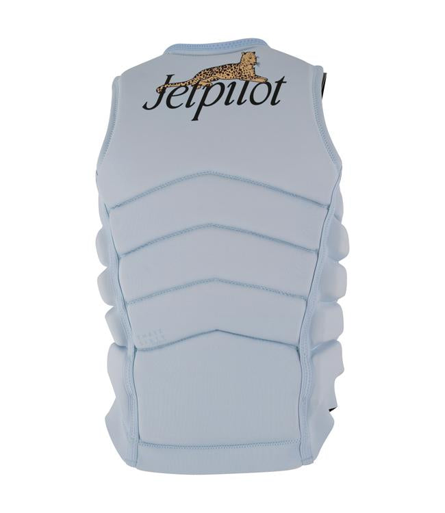 Jetpilot Zahra X1 Ice Blue Womens Life Vest side profile showing female-cut fit and side zip entry