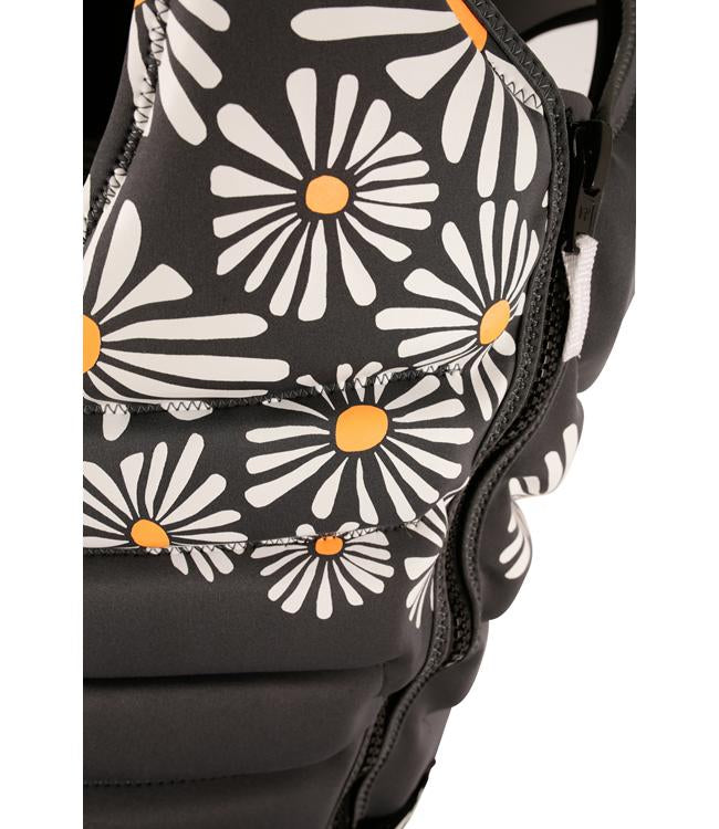 Jetpilot Isla X1 Charcoal Womens Life Vest detail of side zip entry and panel articulation