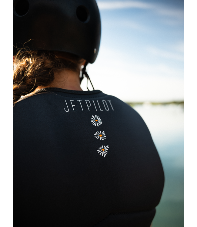 Jetpilot Isla X1 Charcoal Womens Life Vest worn rider close shot showing sculpted female cut