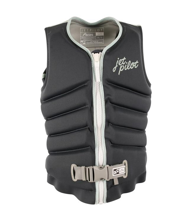 Jetpilot Pacer X1 Charcoal Womens Life Vest front view L50S PFD 3 certified 100% X1 stretch neoprene