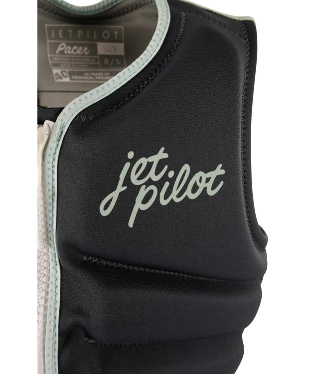 Jetpilot Pacer X1 Charcoal Womens Life Vest detail of side zip entry and panel articulation