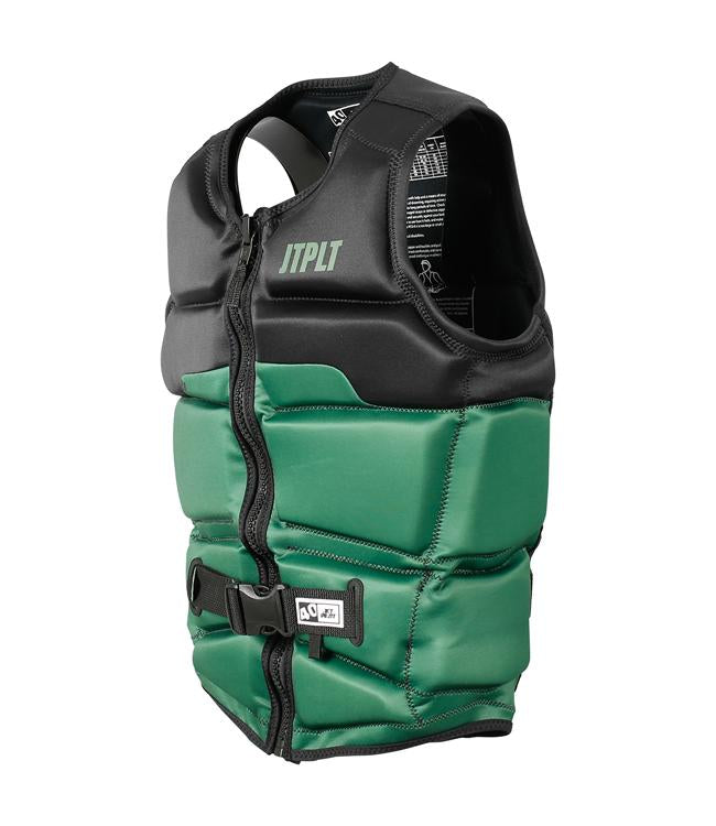 Jetpilot C4 Army Mens Life Vest back view with segmented Ecoprene panels for wakeboarders