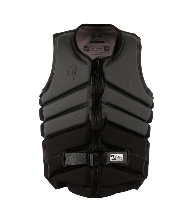 Jetpilot Busty X1 Black Mens Life Vest front view L50S PFD 3 certified stretch neoprene wakeboard vest