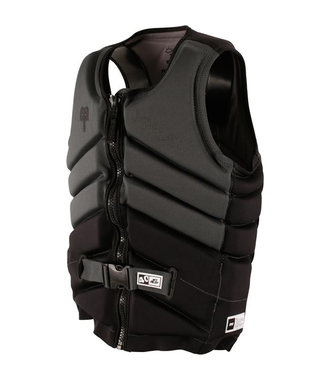 Jetpilot Busty X1 Black Mens Life Vest back view with stretch neoprene panels for wakeboarding