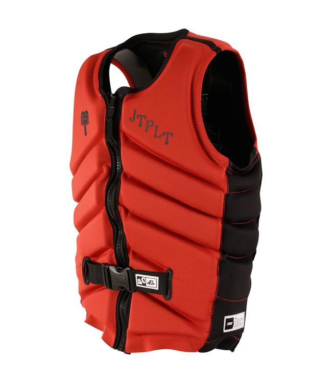 Jetpilot Busty X1 Dark Red Mens Life Vest back view with stretch neoprene panels for wakeboarding