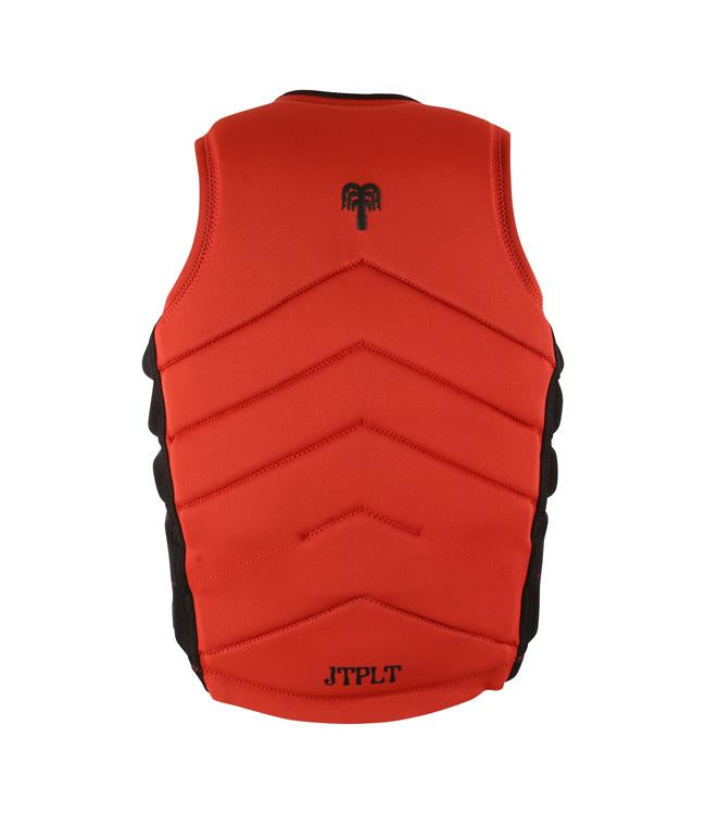 Jetpilot Busty X1 Dark Red Mens Life Vest side profile showing slim wakeboard fit and zip entry