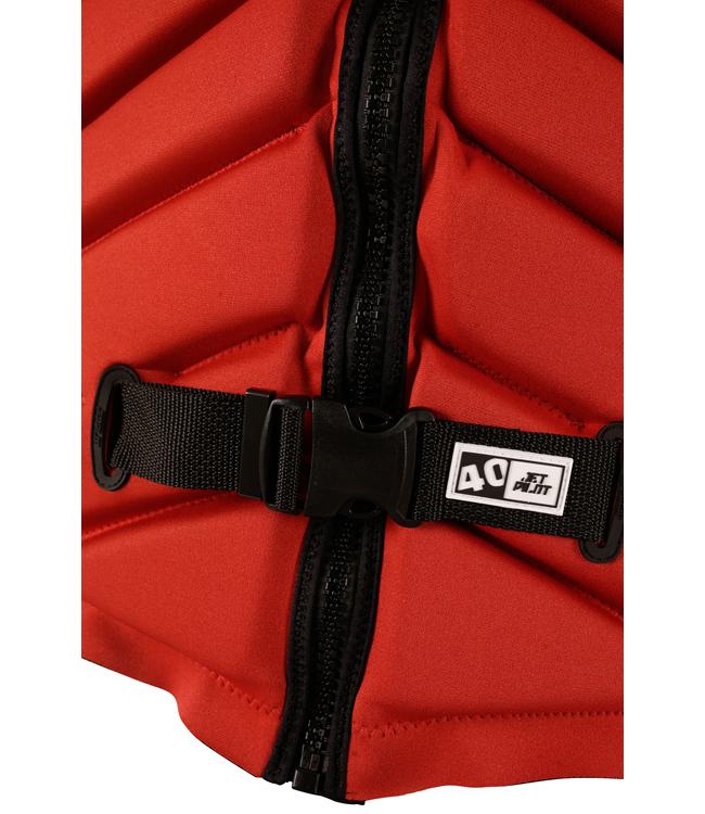 Jetpilot Busty X1 Dark Red Mens Life Vest detail of side zip and chest panel construction