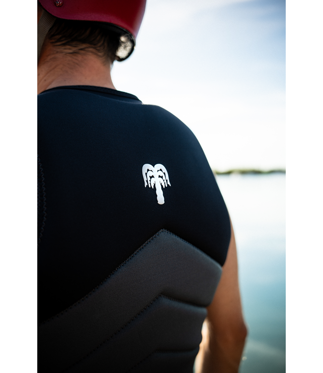 Jetpilot Busty X1 Black Mens Life Vest Sunn signature series rider portrait showing vest fit