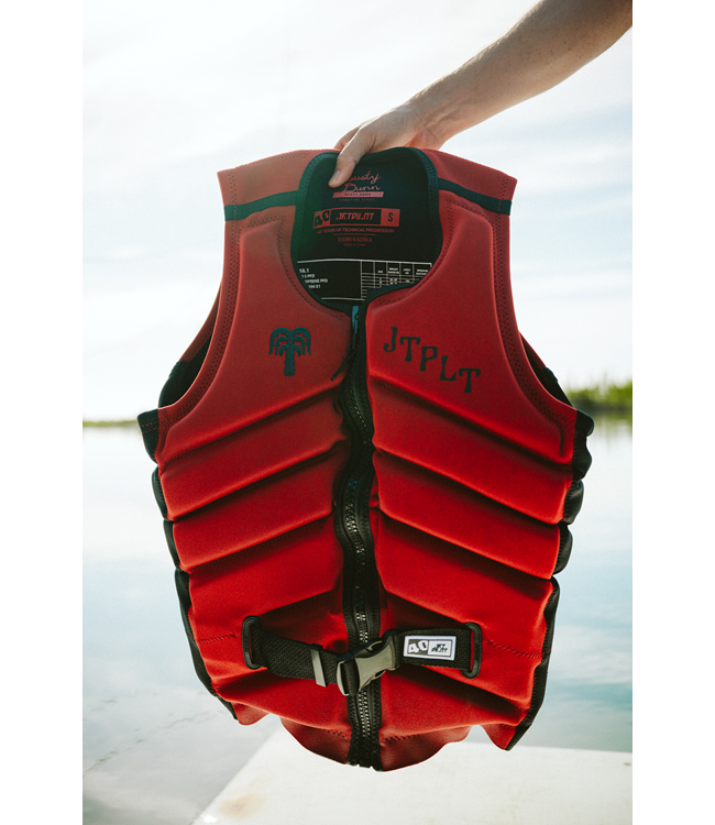 Jetpilot Busty X1 Dark Red Mens Life Vest Sunn signature series rider lifestyle hero shot