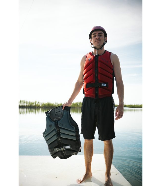 Jetpilot Busty X1 Dark Red Mens Life Vest Sunn signature rider showing torso panel articulation
