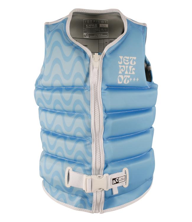 Jetpilot Luna X1 Blue Womens Life Vest front view L50S PFD 3 certified stretch neoprene wakeboard