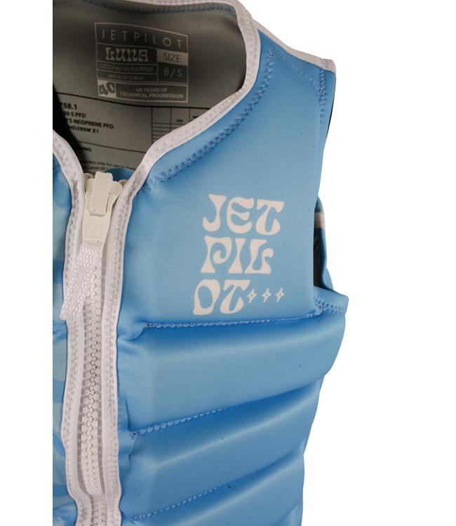 Jetpilot Luna X1 Blue Womens Life Vest side profile showing female-cut wakeboarding fit