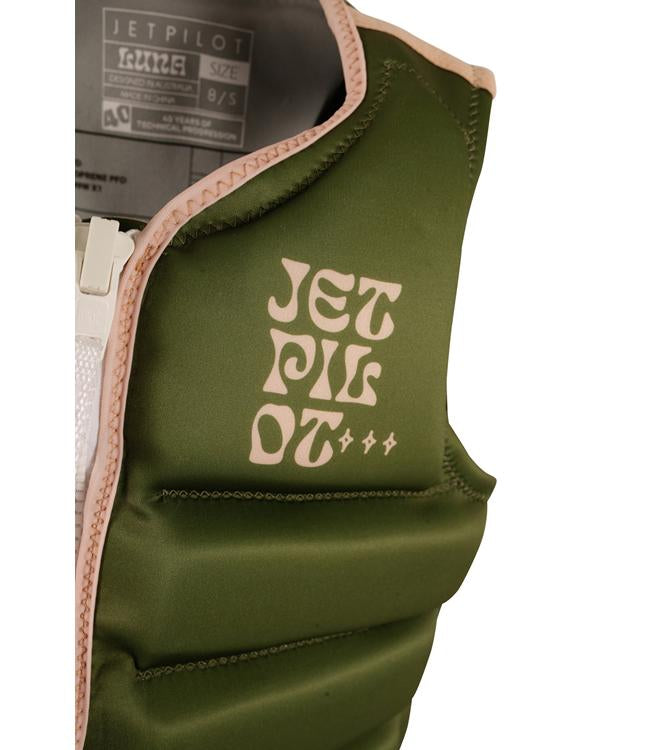 Jetpilot Luna X1 Olive Ladies Life Vest alternate angle showing chest panel female construction