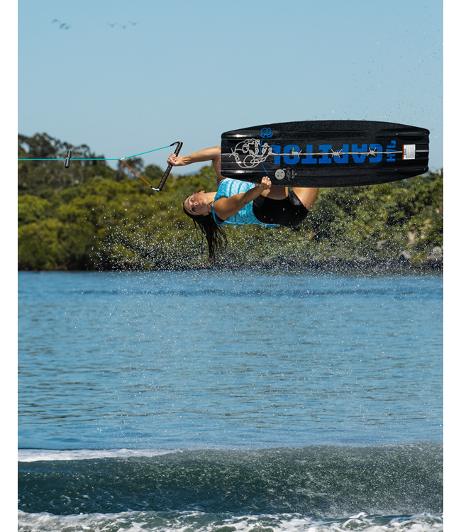 Jetpilot Luna X1 Blue Womens Life Vest rider close portrait near water at sunset on the lake