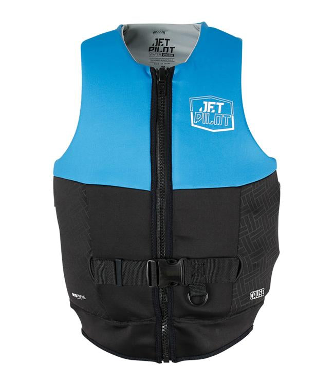 Jetpilot Cause Blue Mens Life Vest front view L50S PFD 3 certified neoprene vest for towed water sports