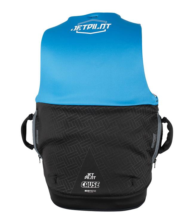 Jetpilot Cause Blue Mens Life Vest side profile showing flex panel articulation and side entry