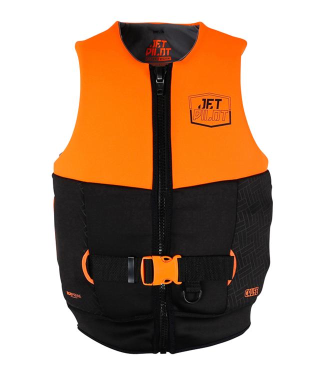 Jetpilot Cause Orange Mens Life Vest front view Level 50 PFD 2 certified neoprene vest for water skiing