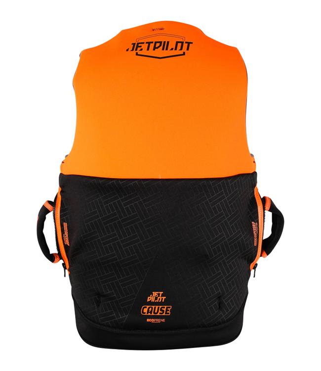 Jetpilot Cause Orange Mens Life Vest side profile showing segmented neoprene torso fit and side entry
