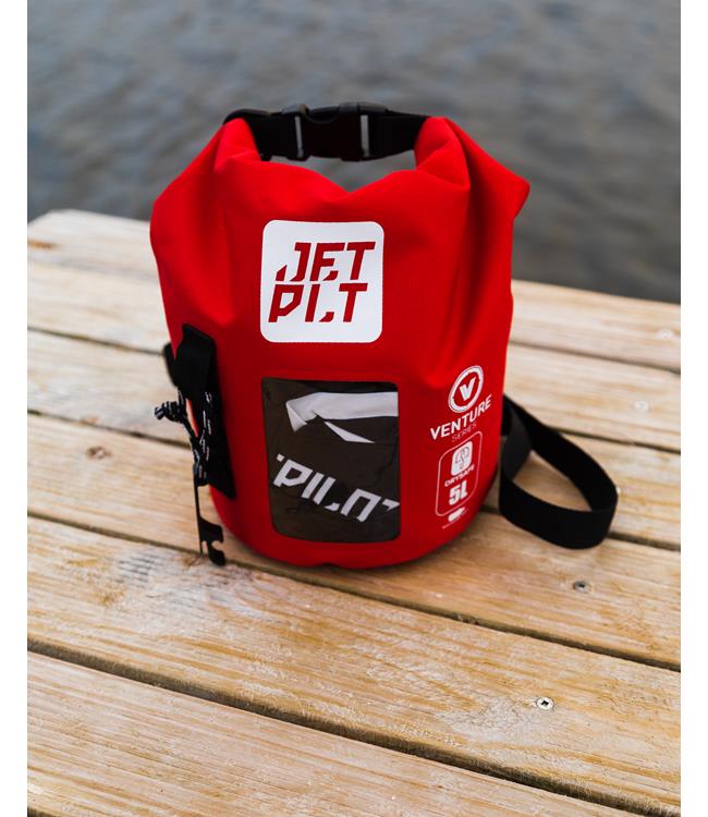 Jetpilot Venture 2L Red Drysafe Bag side view showing tarpaulin body construction