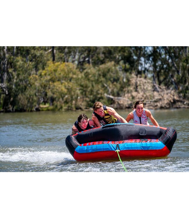KD Bandwagon 3-person couch ski tube - rear angle showing second tow point for chariot-style riding
