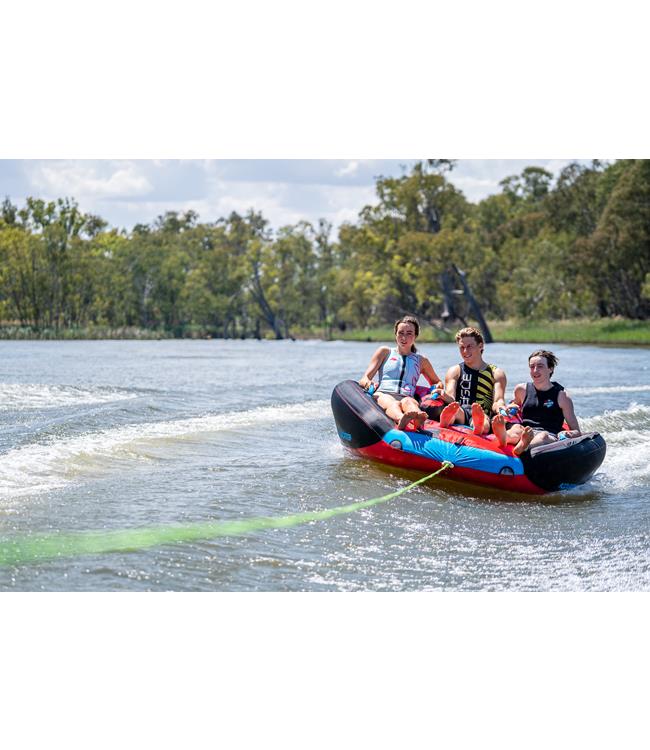 KD Bandwagon 3-person couch ski tube - side profile showing wing-shape hull and seating depth