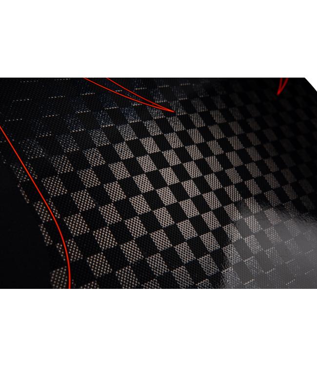 Ronix Carbon Air Core 4 Skimmer - close-up of the tail showing the carbon weave and red pinstripes