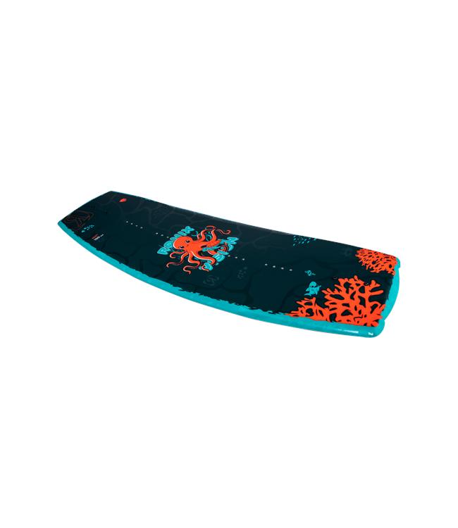 Ronix Vision Boys Wakeboard - three-quarter view of the board with the octopus deck facing up