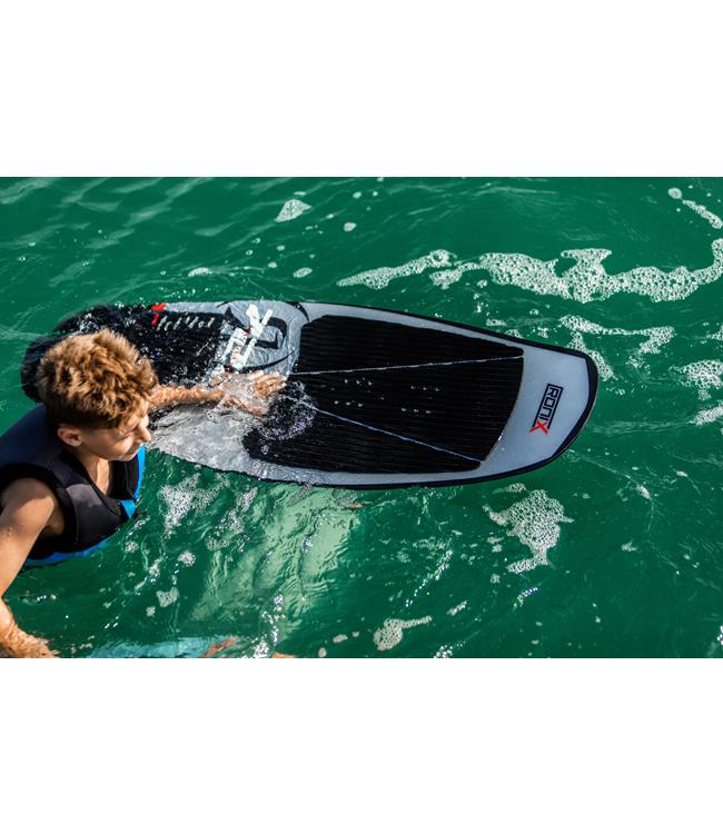 Ronix 727 Foil Board - rider in the water beside the rigged foil board before a set
