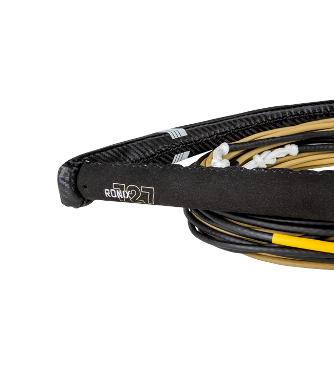 Ronix 727 Pro Foil Rope and Handle - close detail of 14in carbon handle with 3D honeycomb dual-density hide grip