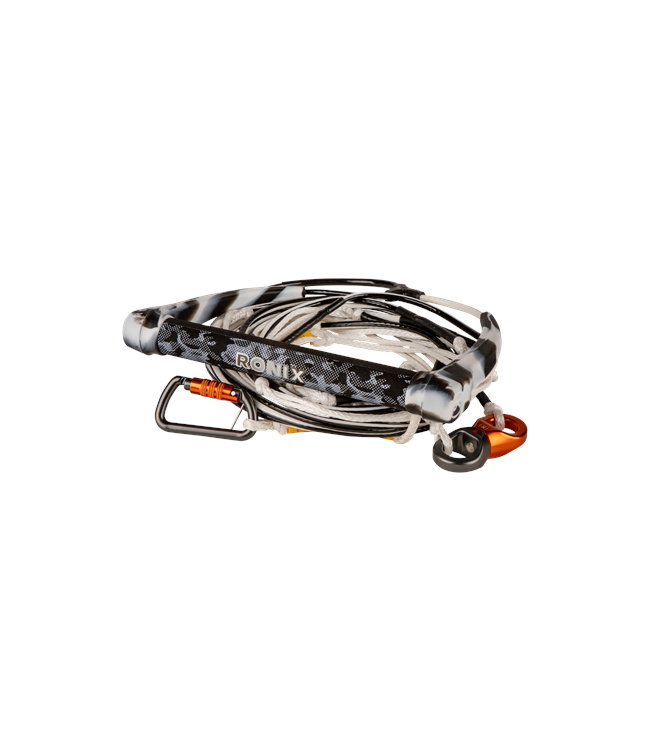 Ronix Recon Bimini Quick Connect Surf Rope in Snow Camo - 3/4 angle view of 34ft Dyneema mainline and 11in handle