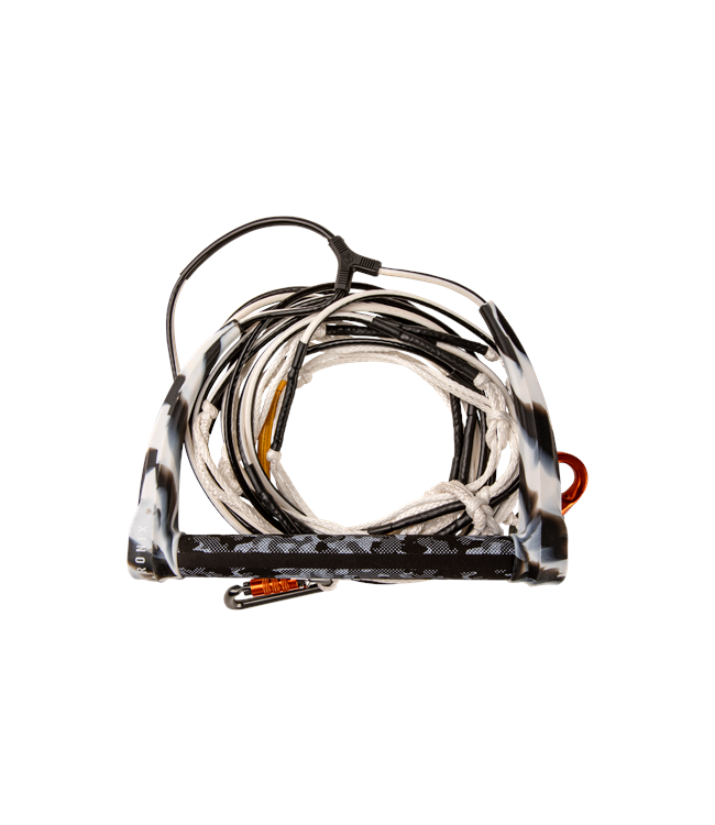 Ronix Recon Bimini Quick Connect Surf Rope in Snow Camo - top view of 9-section mainline with quick-connect carabiner