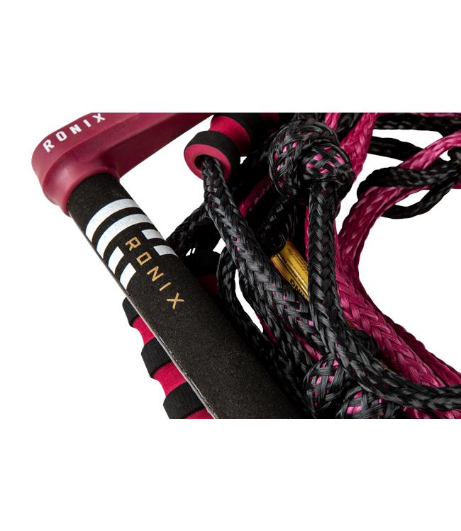 Ronix Womens Silicone Surf Rope and Handle - inset detail of section length adjustment loop on the mainline