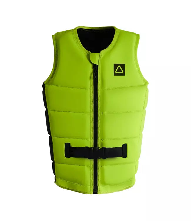 Follow Corp Yellow Mens Life Vest - front view of Level 50 certified segmented foam panels for jetski