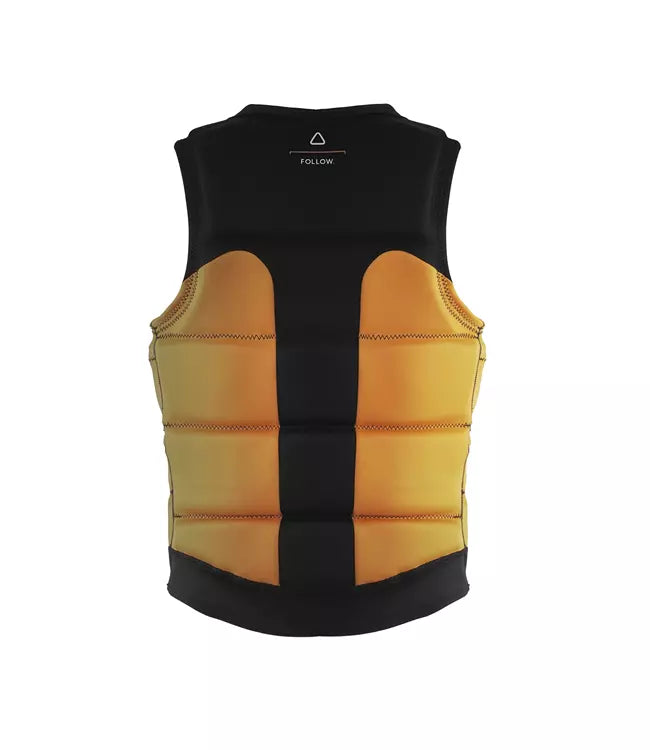 Follow Global Youth Orange Life Vest - back view showing segmented foam panels and high-vis colour