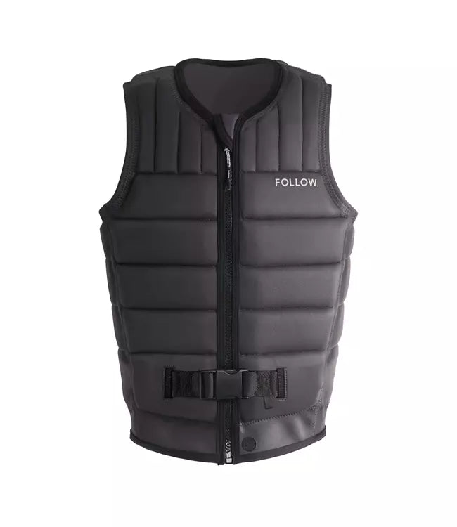 Follow Total Grey Mens Life Vest - front view of Level 50S certified segmented foam panels