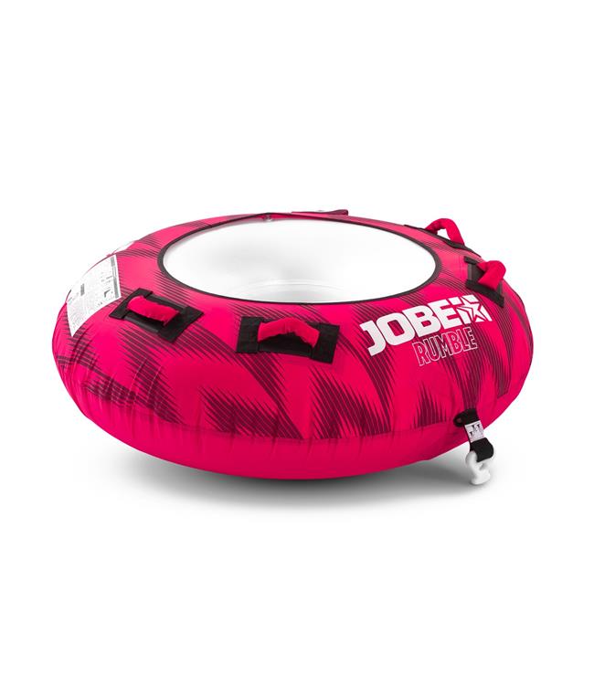 Jobe Rumble Pink 1-person partially covered ski tube in hot pink with four neoprene-guarded handles