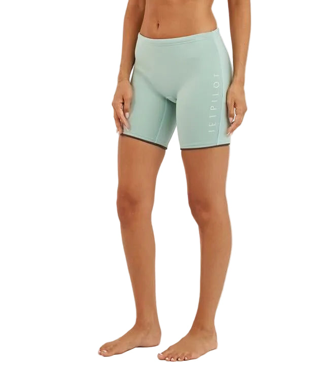 Jetpilot Corp Sage Ladies Neo Shorts 7 inch side profile showing female-cut neoprene fit