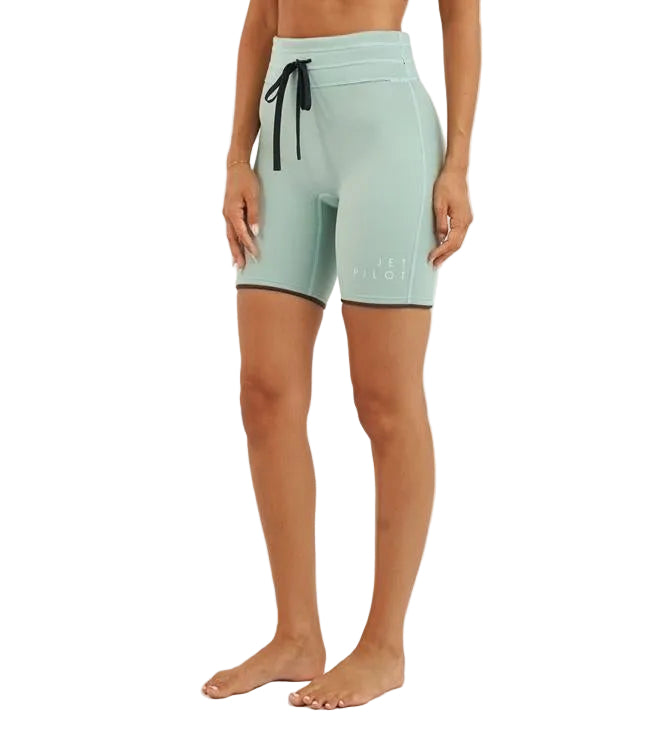 Jetpilot Corp Sage Ladies High Waisted Neo Shorts 7 inch side profile showing female-cut fit