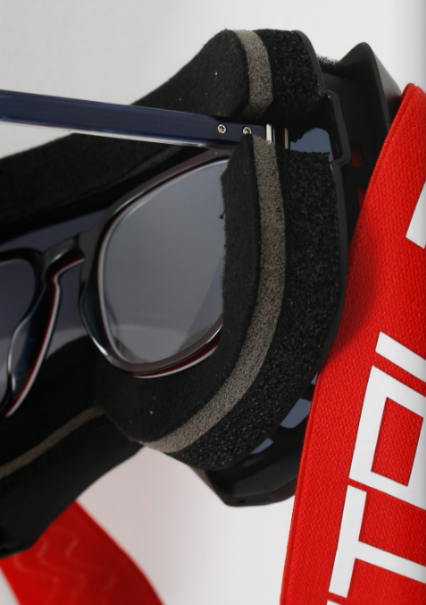 Jetpilot OTG RX Red Floating Goggles in-use view showing fit over prescription glasses