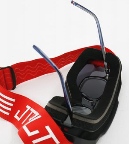 Jetpilot OTG RX Red Floating Goggles side profile showing temple arm clearance for spectacles