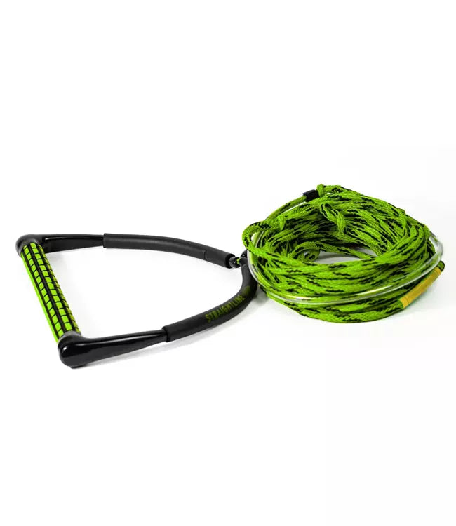 Straightline TR9 Wakeboard Rope & Handle in Green - product view of handle bar and mainline