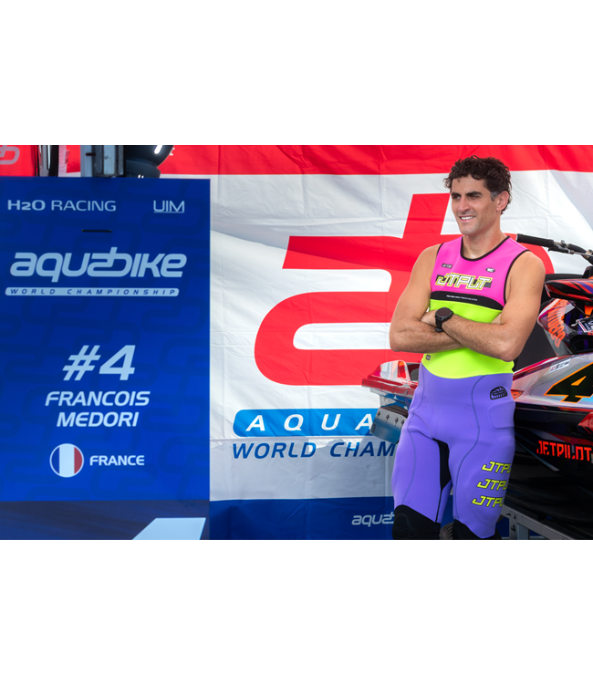 Jetpilot RX Vault Protech Pink/Yellow Mens Race John Wetsuit rider portrait showing torso fit