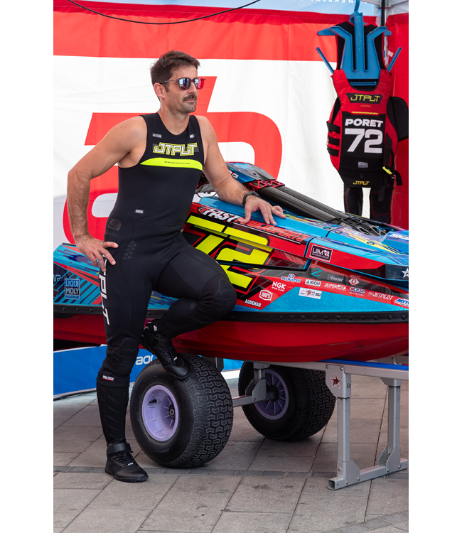 Jetpilot RX Vault Protech Black Mens Race John Wetsuit worn rider lifestyle shot on PWC